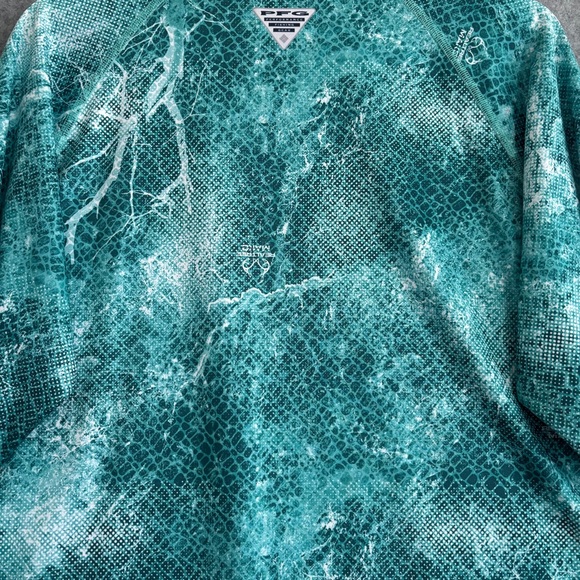 Columbia PFG Performance Long Sleeve Shirt (M) Aqua Multi Green - Picture 7 of 11